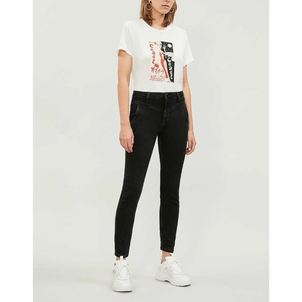 Maje Poesie Jean High Rise Yoke Detail Slim Fit Stretch Denim Washed Black EU 38